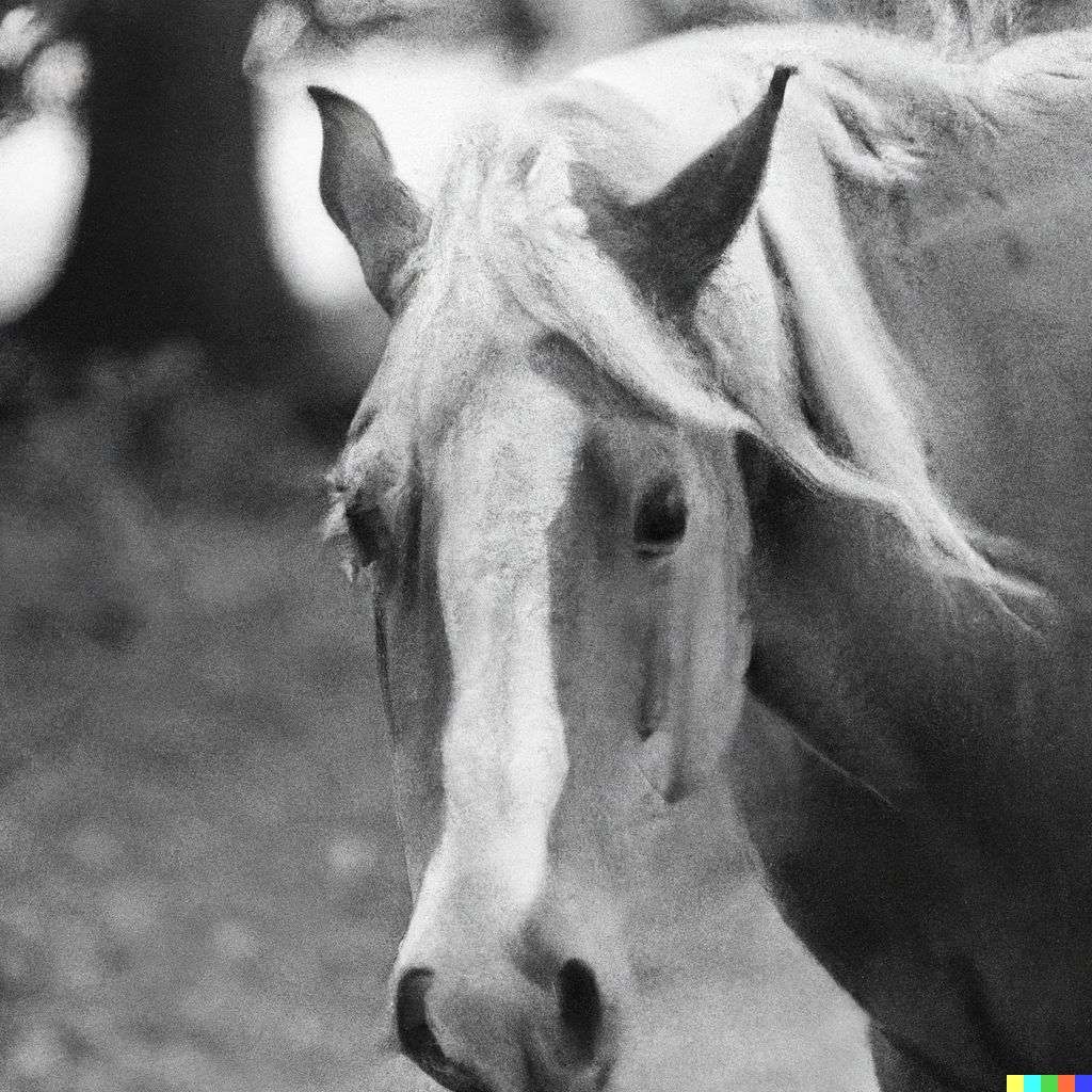 a horse, photograph taken on Ilford Delta 400 film